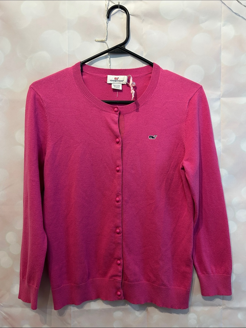 NEW Vineyard Vines Fuschia Pink Crewneck Button Cardigan Women Size Small